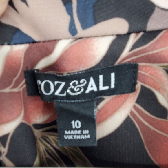 Roz & Ali Navy Blue and Floral Print Cutout Front Pleated Skirt Dress Size 10 - Picture 3 of 8